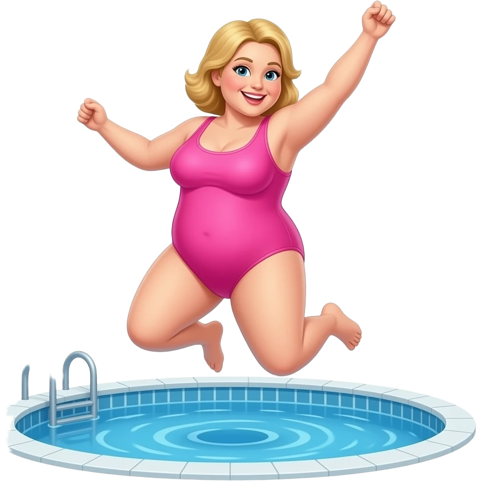 Fat blonde white lady jumping in pool emoji