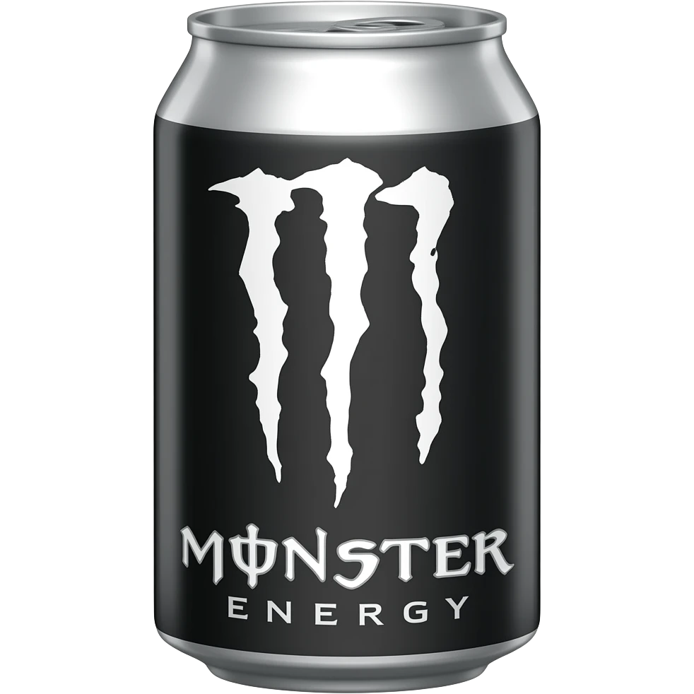 Una lata de monster de color blanco con el logo blanco emoji