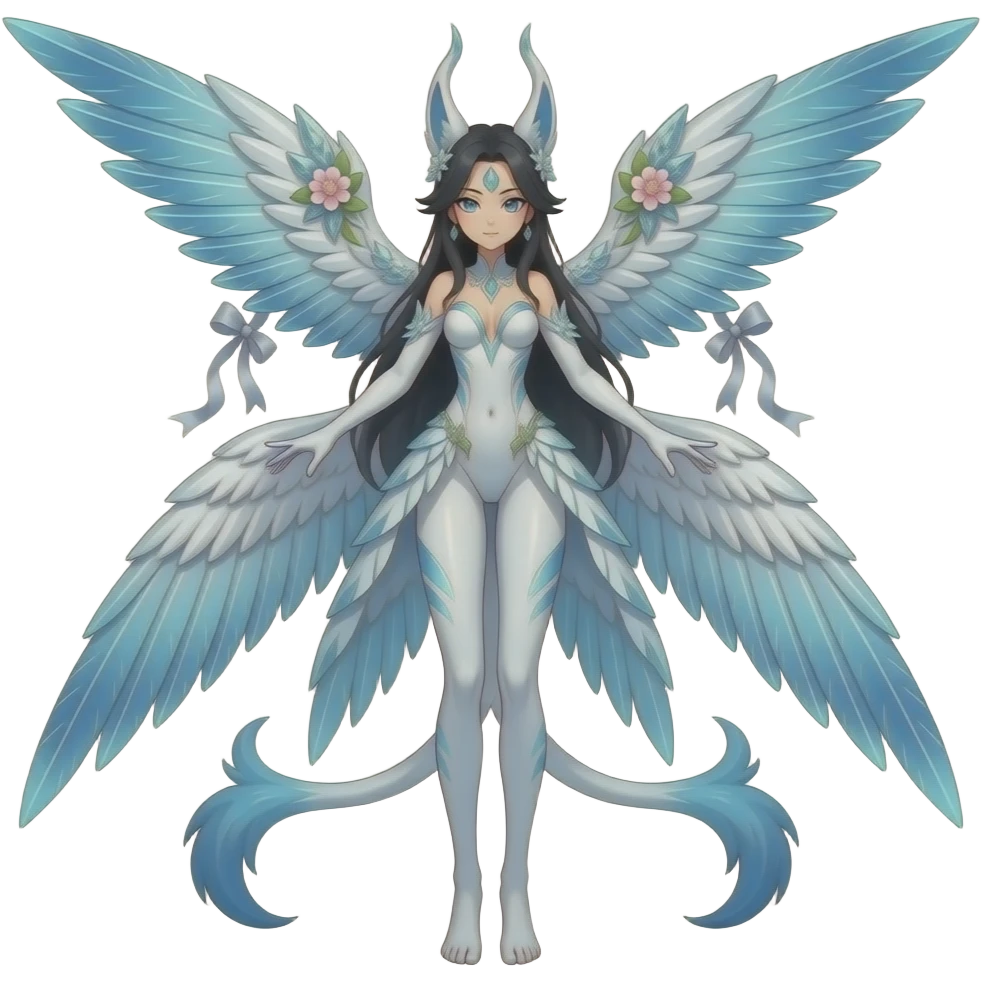 Slim thin lanky scrawny tall elegant oriental feral painted Asian Absol-Glaceon-Amaura-Aurorus-Sylveon-fusion-hybrid-creature emoji