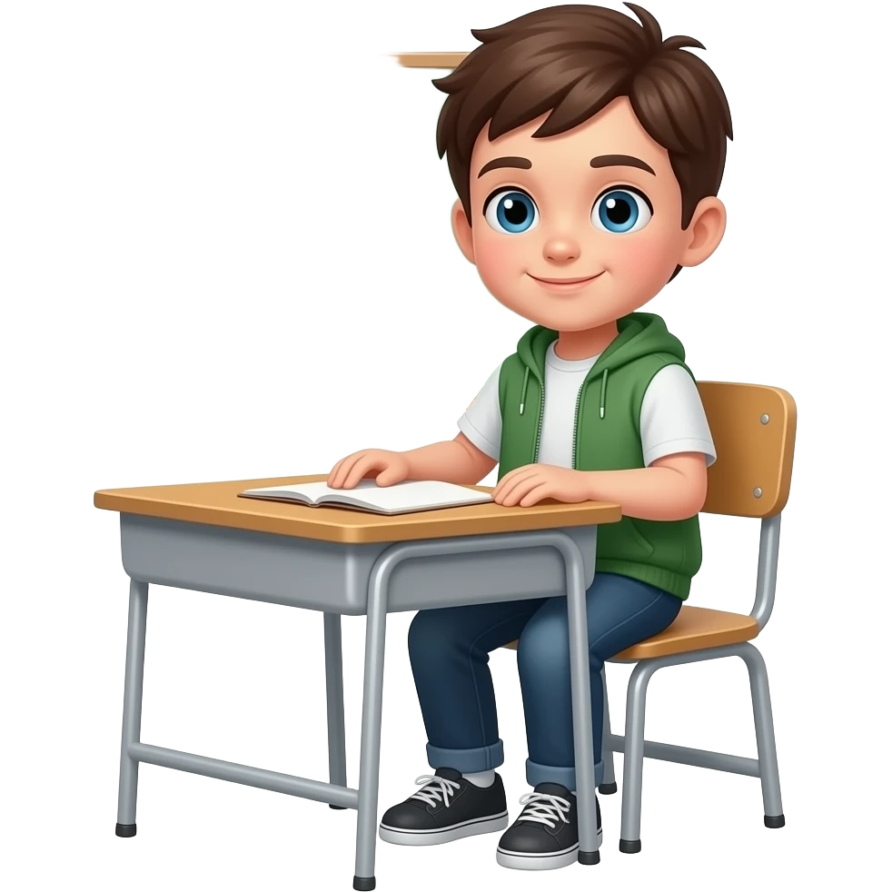 child next to desk in class emoji