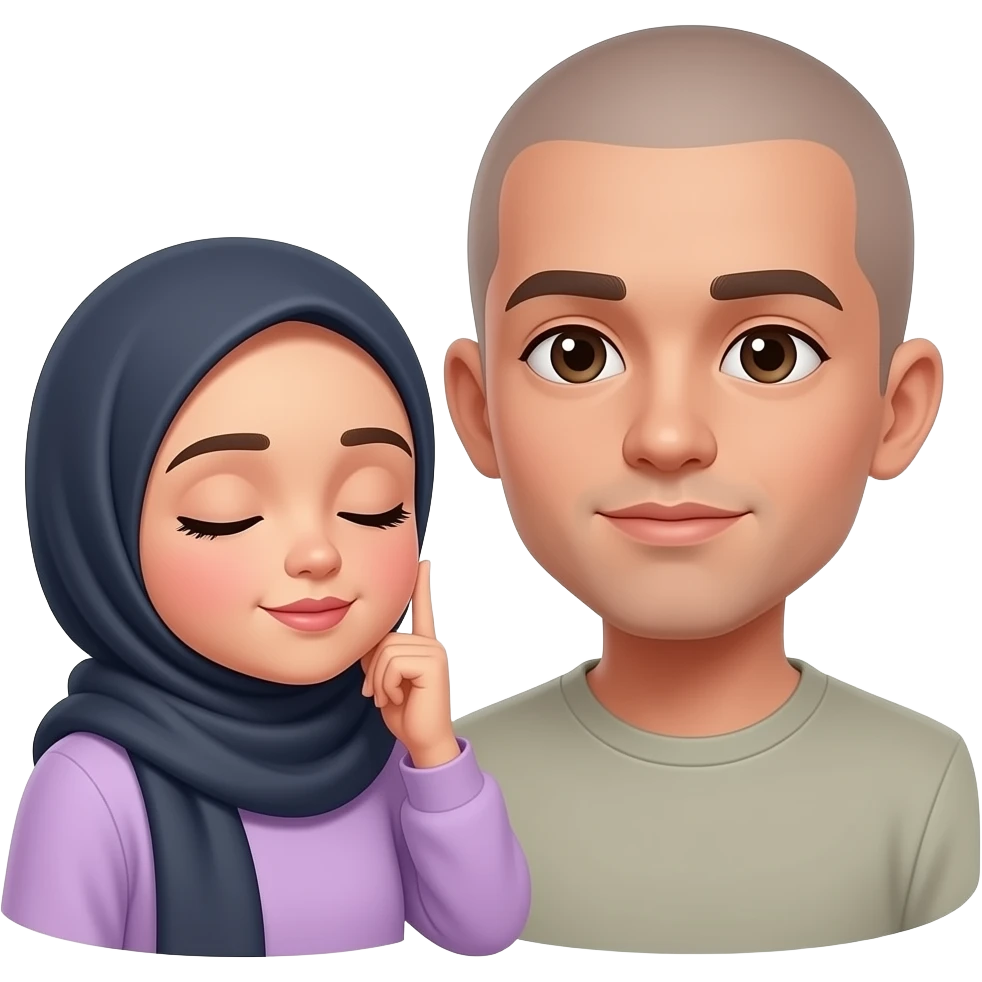 Hijabi ghirl dreming with a shaved boy emoji