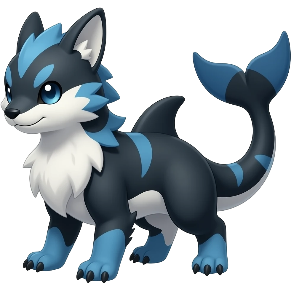 Bluish blackish whitish greyish gradients Absol-Poochyena-Amaura-Garchomp-Houndoom-Aurorus-hybrid with orca tail emoji