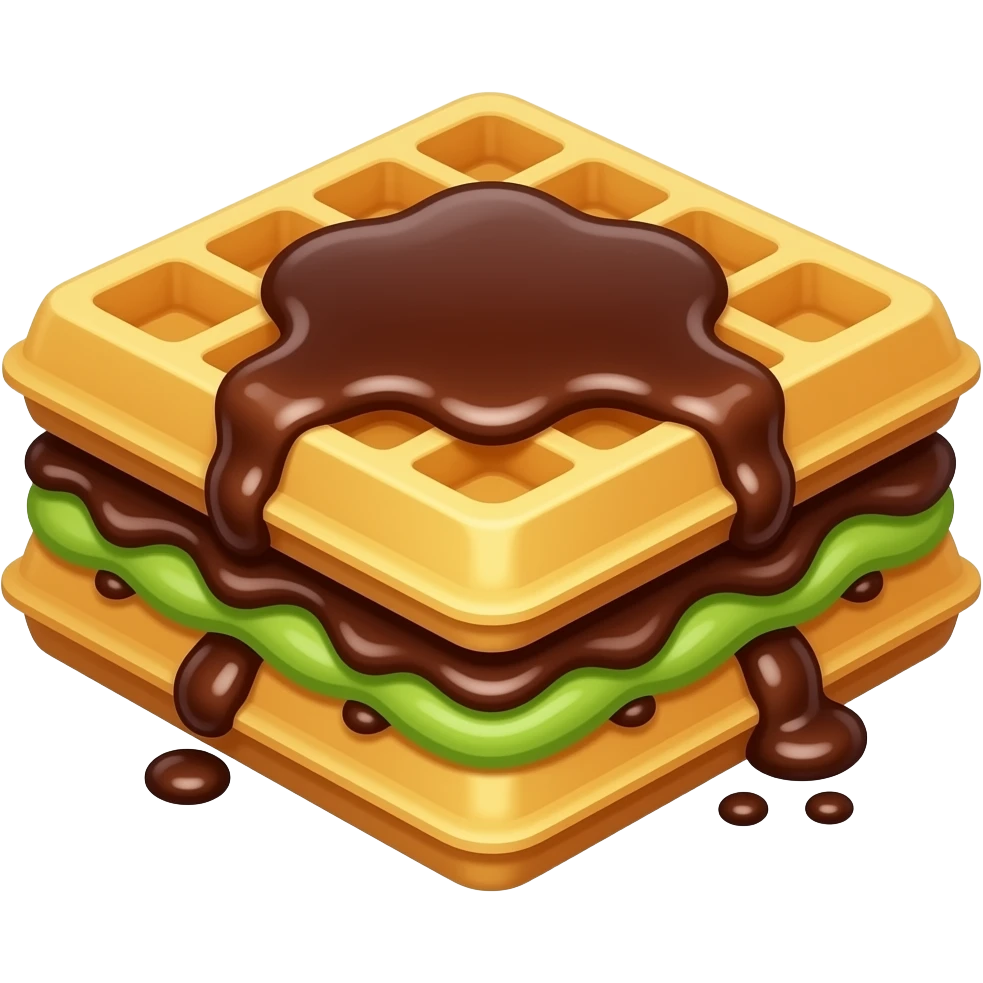 와플 사이에 피스타치오 스프레드와 초콜릿 잼이 발라져 있다 emoji