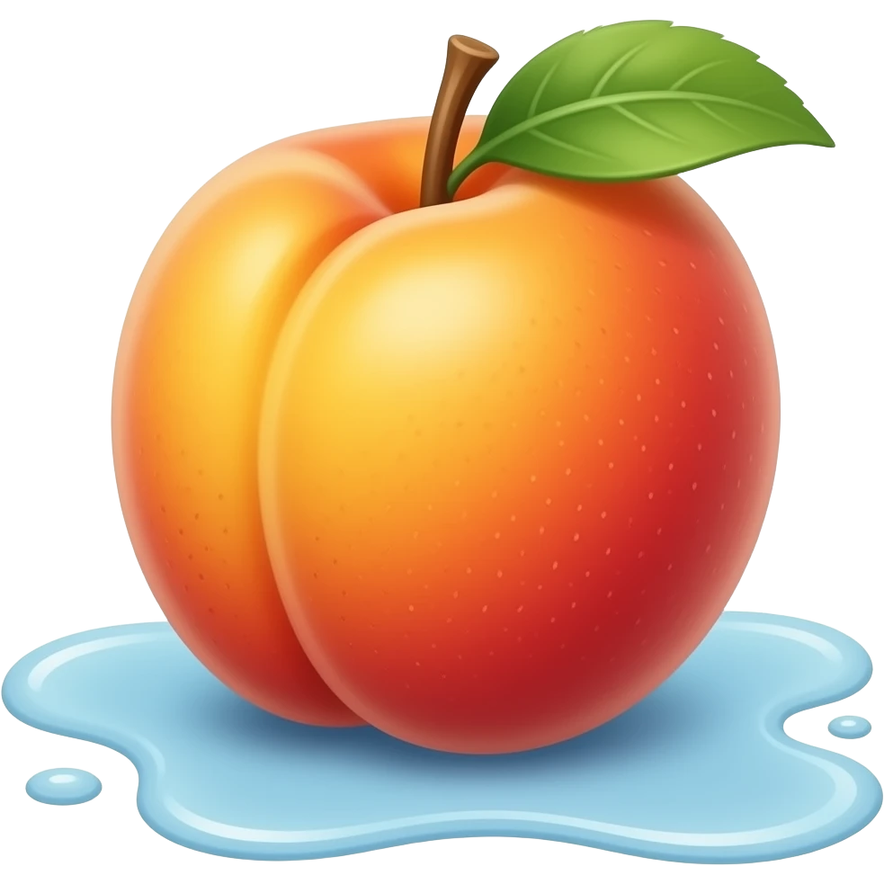 Fruit Pêche avec une flaque d’eau en dessous emoji