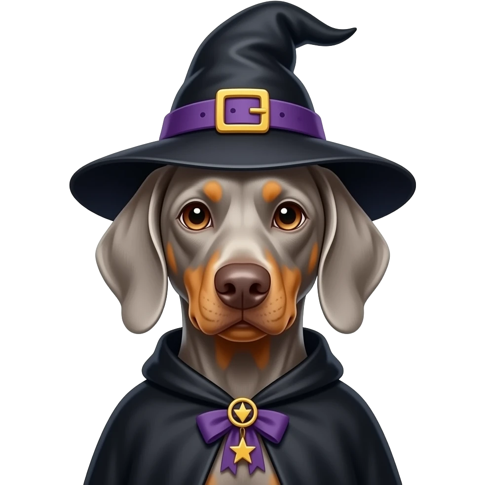 Gray Weimeraner dressed as a witch emoji