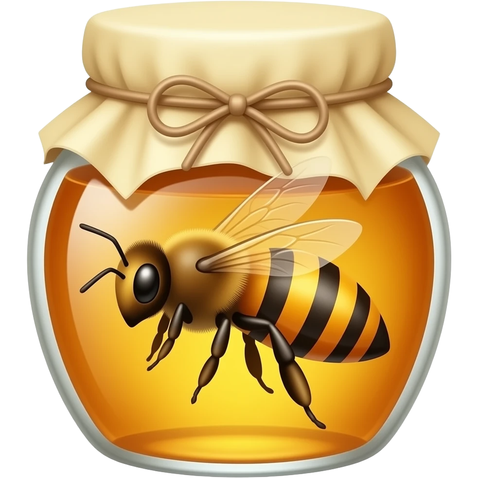 A jar of honey with a plain bottle and a honey bee emoji