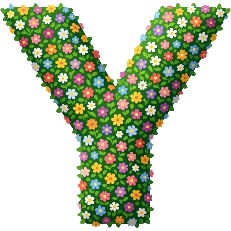 a letter Y  in beautiful green colour having full of small colourful flowers in it emoji