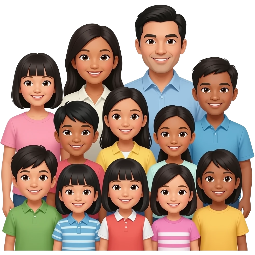 maak afbeelding van black mom and asian dad and 9 miced childrens emoji