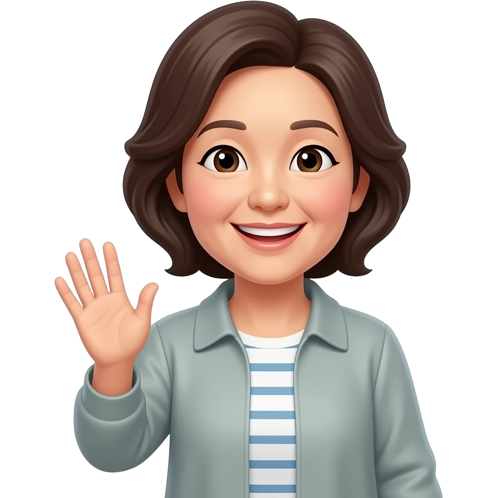 한국인, 중년의 여성, 기분 좋은, 인사 emoji