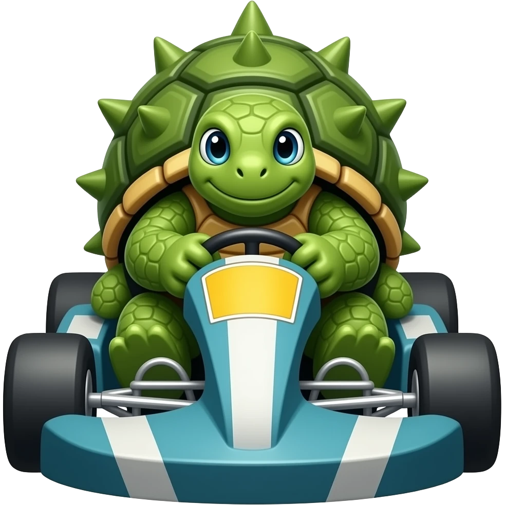 a big turtle with spikes on its shell in a kart, front view emoji