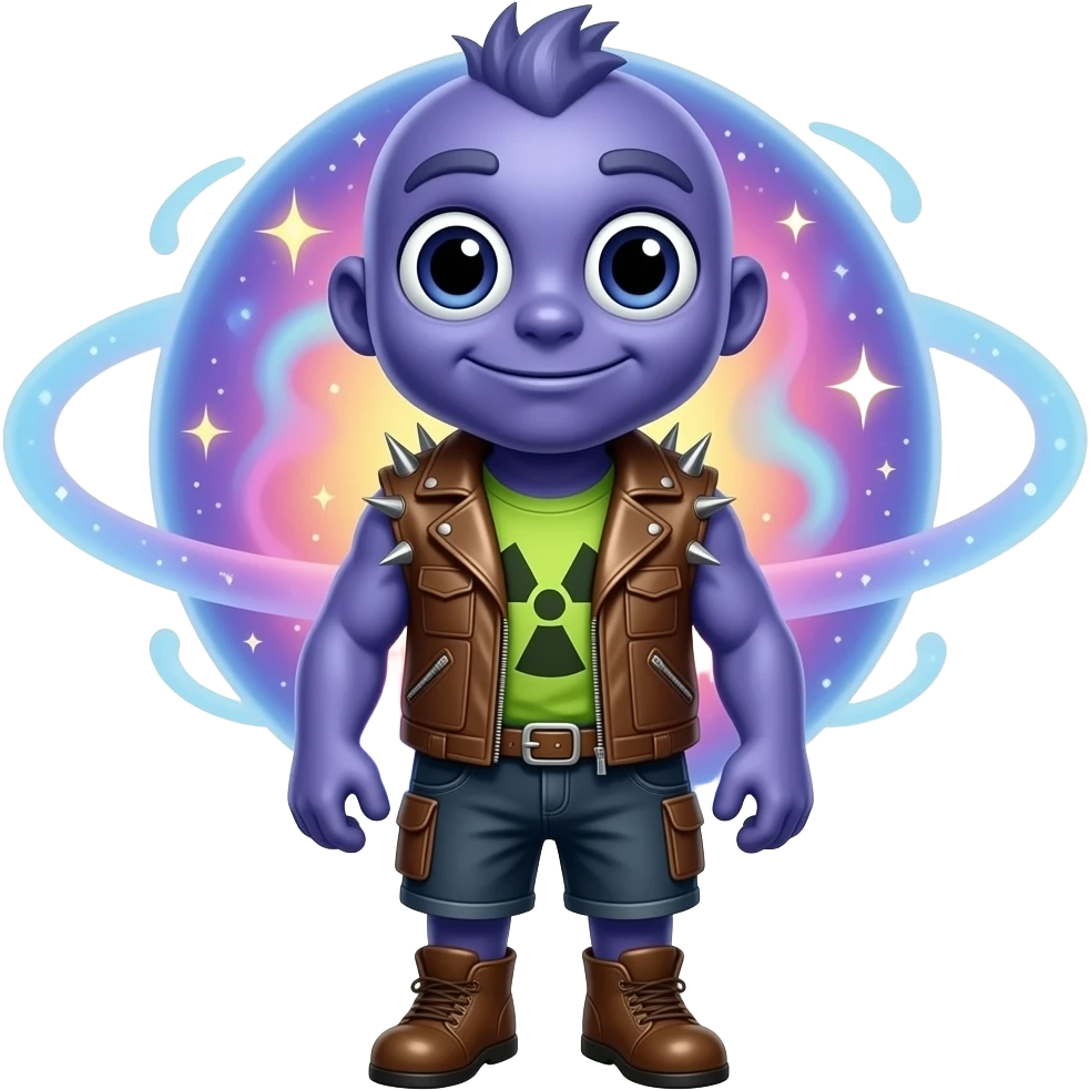 Full-body mascot of a floating cosmic nebula entity with swirling ...