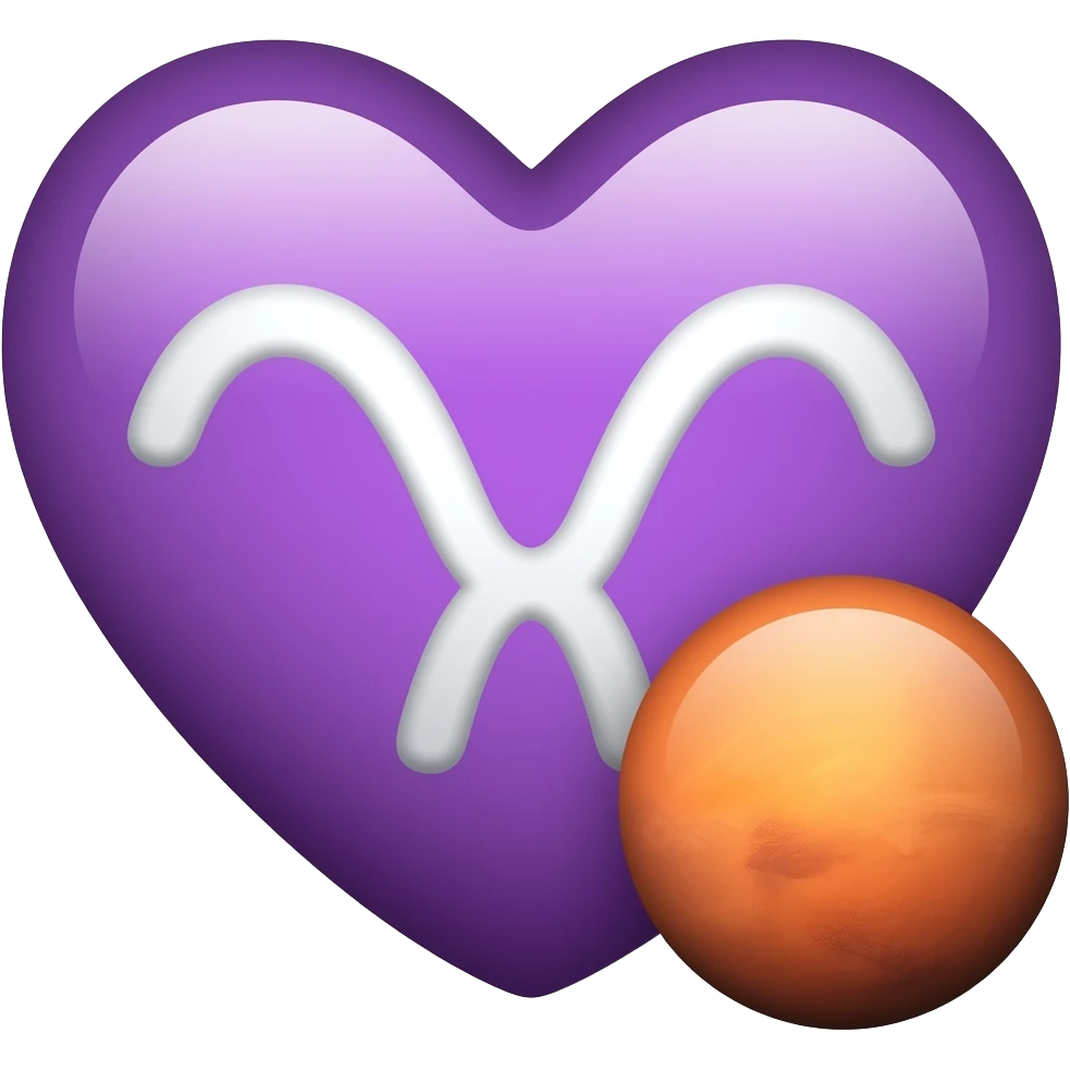 Aries purple heart with Mars emoji emoji