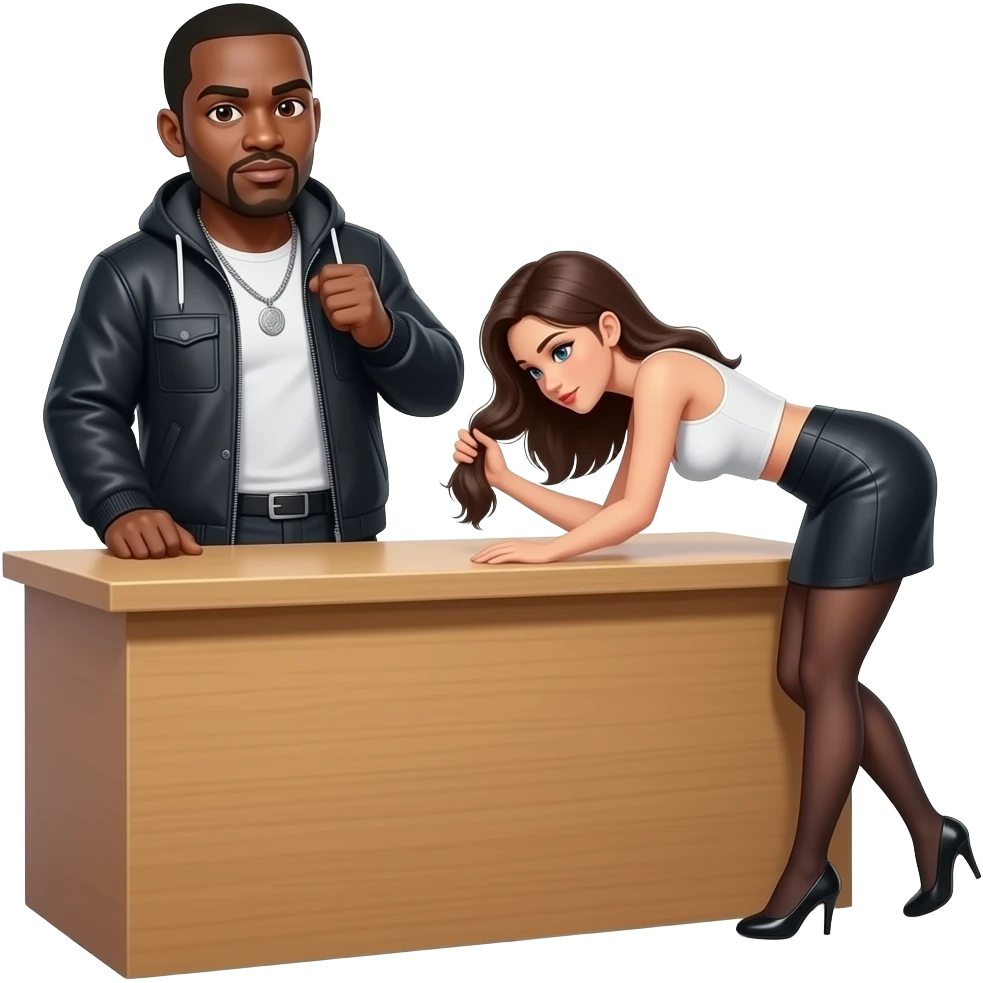 black man thug standing behind Woman bent over counter he's pulling her hair  sex emoji