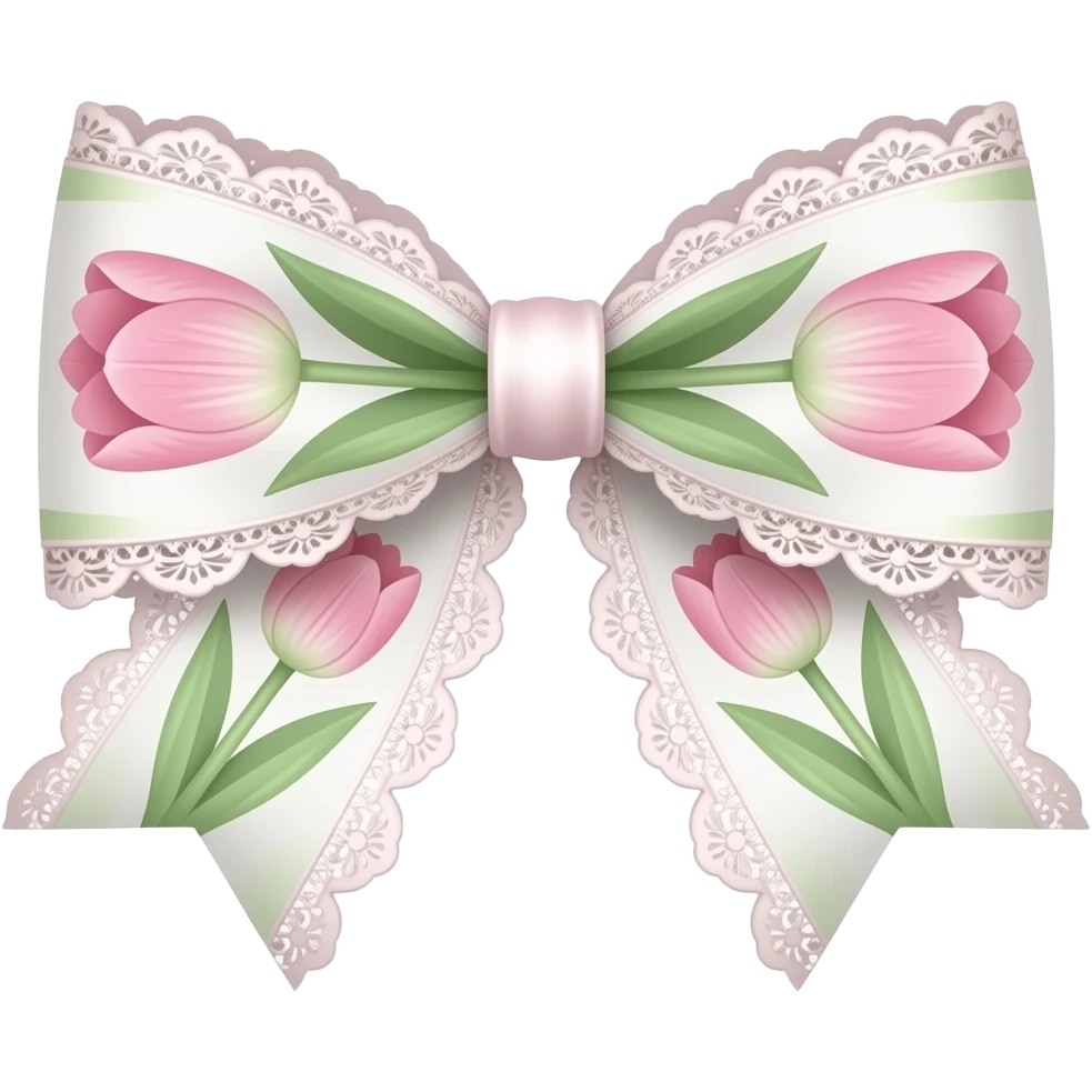 light pink ombre green pastel with tulip rococo style pattern on bow lace coquette bow emoji