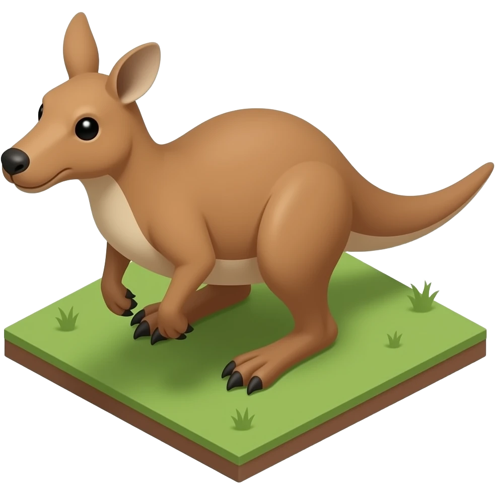 🦘 kangaroo + 🐊 crocodile → fused and combined into one creature, 3/4 top-down isometric game unit without any ground, readable silhouette, mobile game style, single anatomy, large head, simplified details, recognizable at 64x64, emoji color language, transparent background emoji
