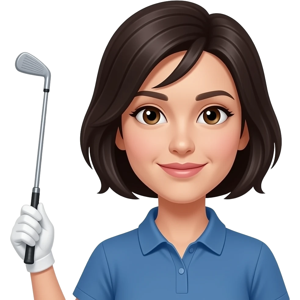 Emoji of 1 woman with short dark hair and a golf club emoji