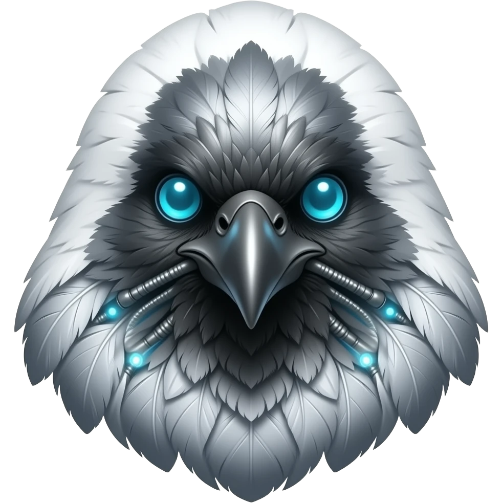 A robotic cyborg magpie head emoji