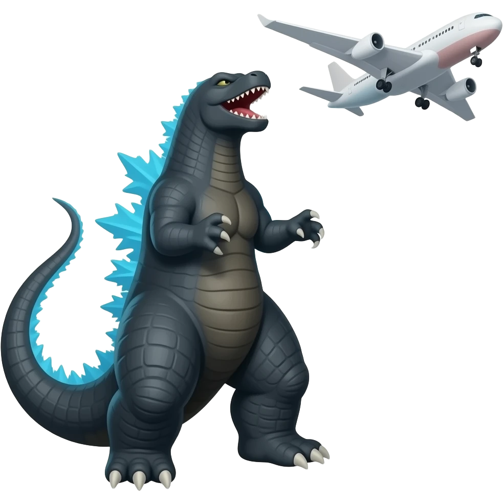 Godzilla catching a flying plane emoji