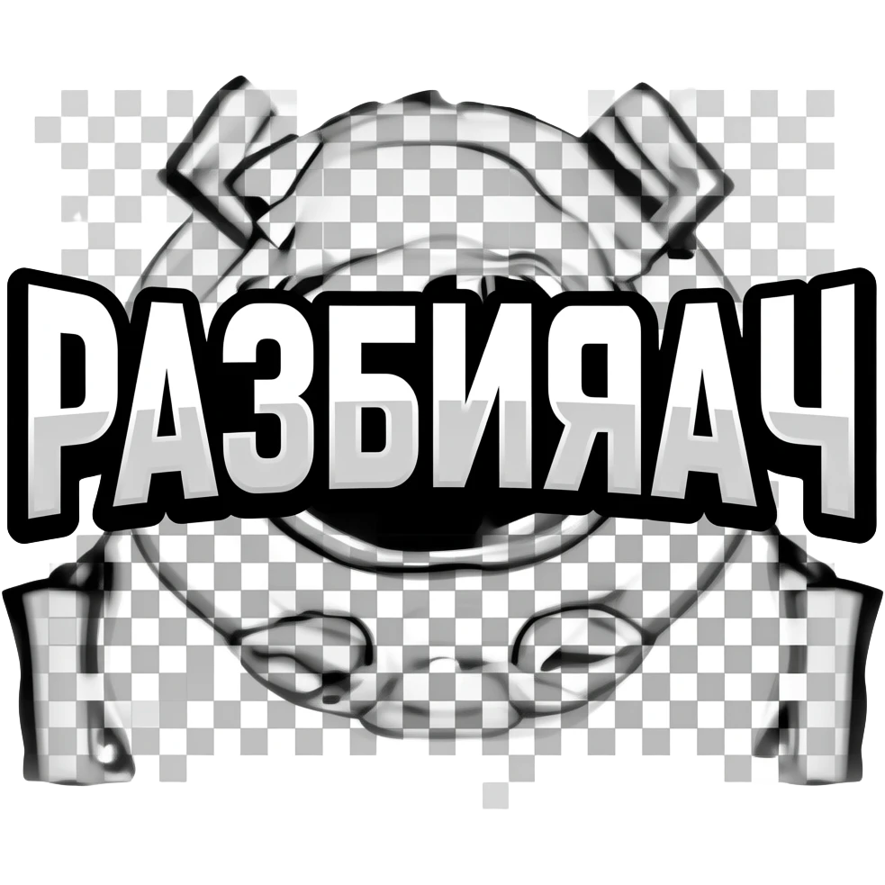 twitch emote text only, “РАЗБИРАЧ” in smug sarcastic font, chaotic gamer meme energy, thick black outline, transparent background, ultra readable, 7TV style- emoji