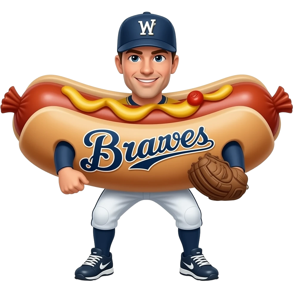 Baseball player in a sausage costume that says Milwaukee Brewers emoji