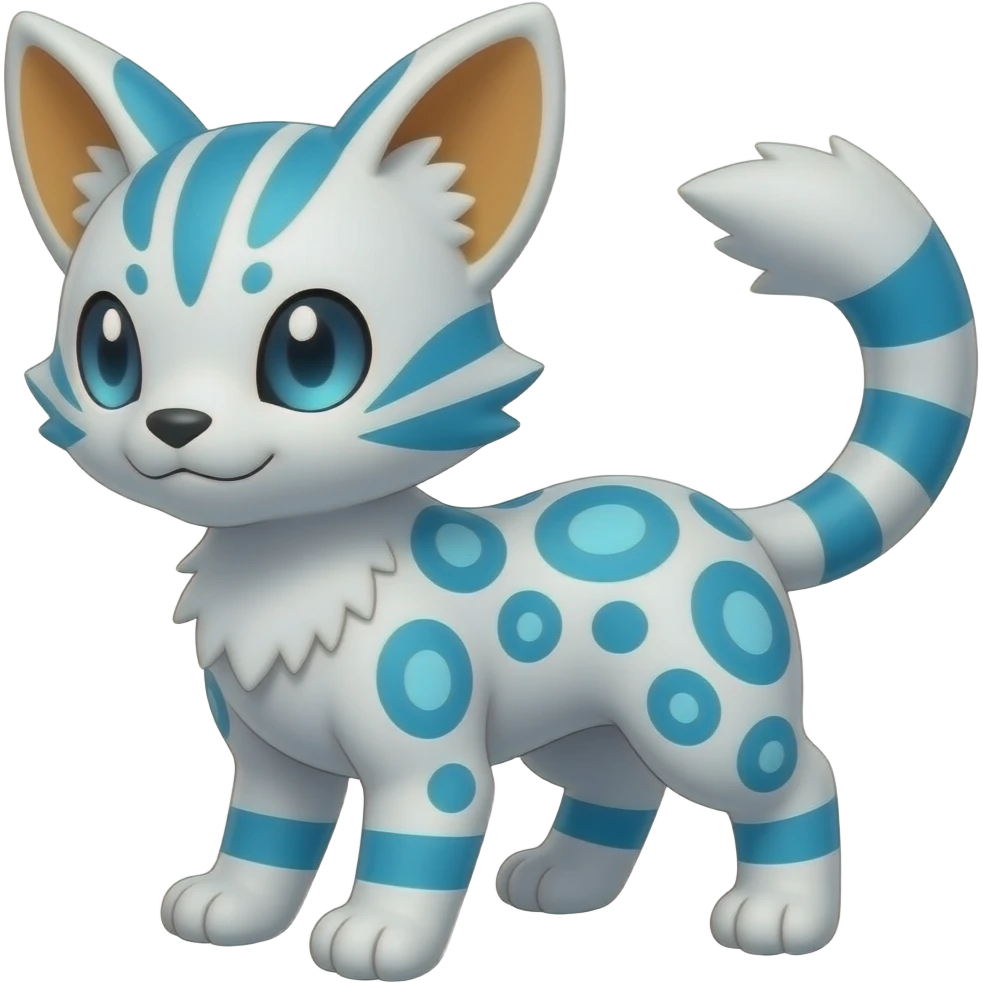 Colorful Meloetta-Sergal-Snow-Leopard-Civet-Genet-Pokémon-Digimon-Fakémon-fusion-hybrid-creature with Cyan stripes and blue leopard-spot-markings emoji
