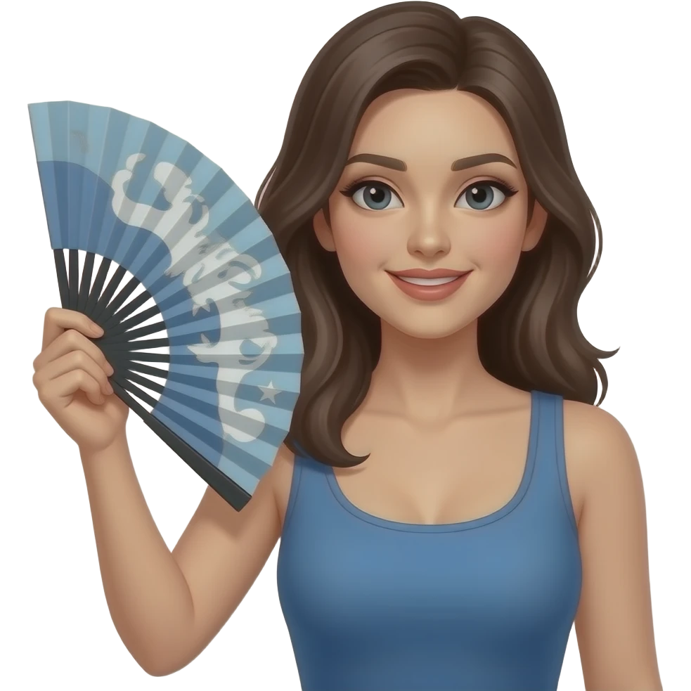 Realisting woman model holding a handheld fan emoji