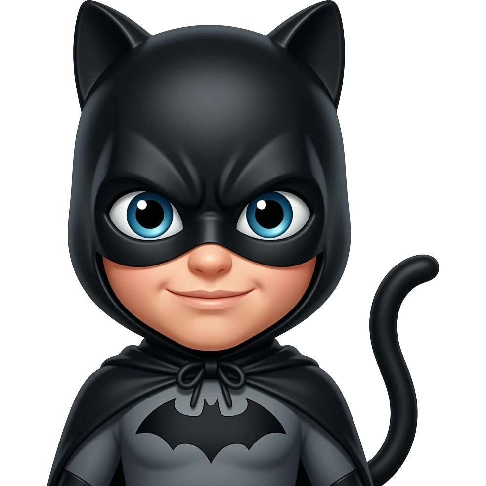 Um super herói com traje de black cat emoji