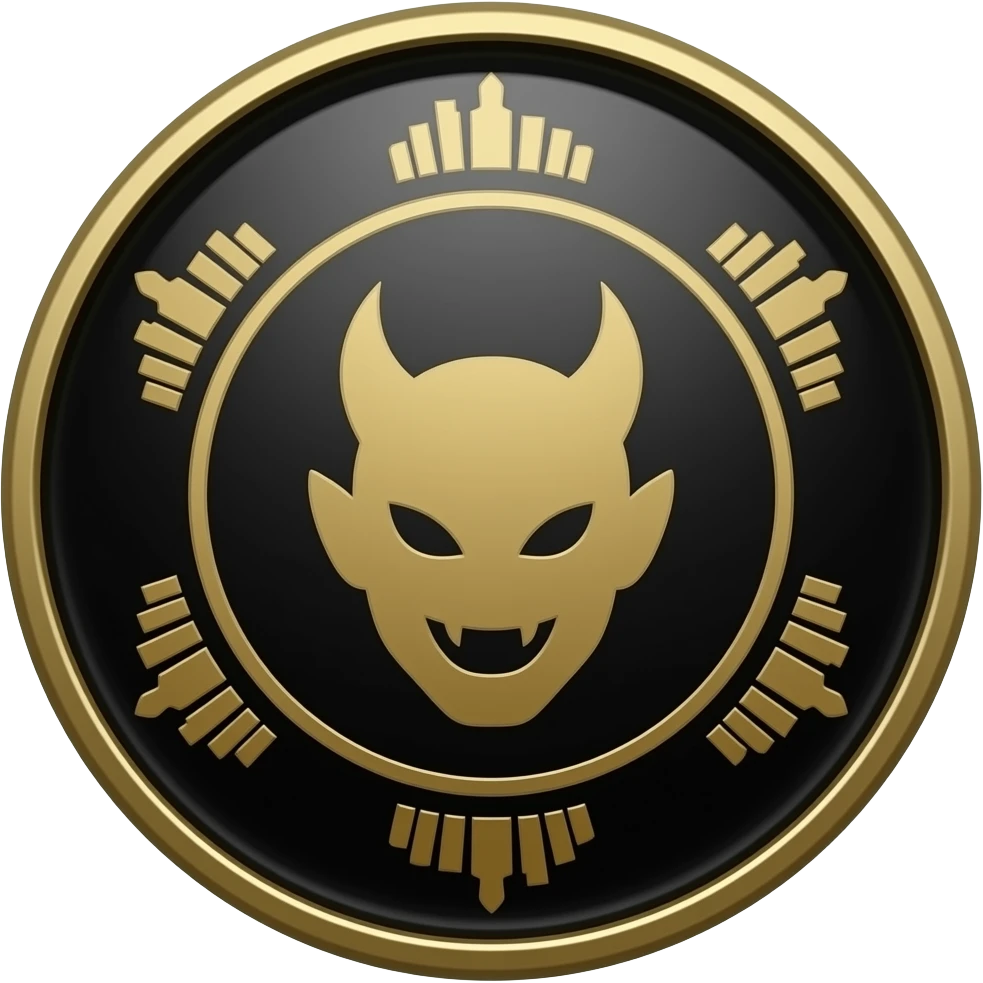 black and gold badge with the same skin city country club devil in the middle emoji