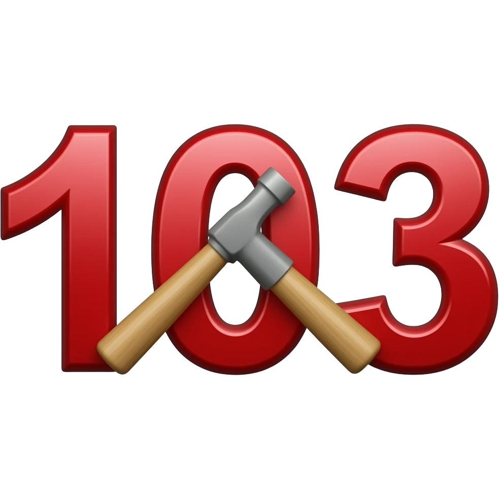 103 in red type with a hammer inside the zero emoji