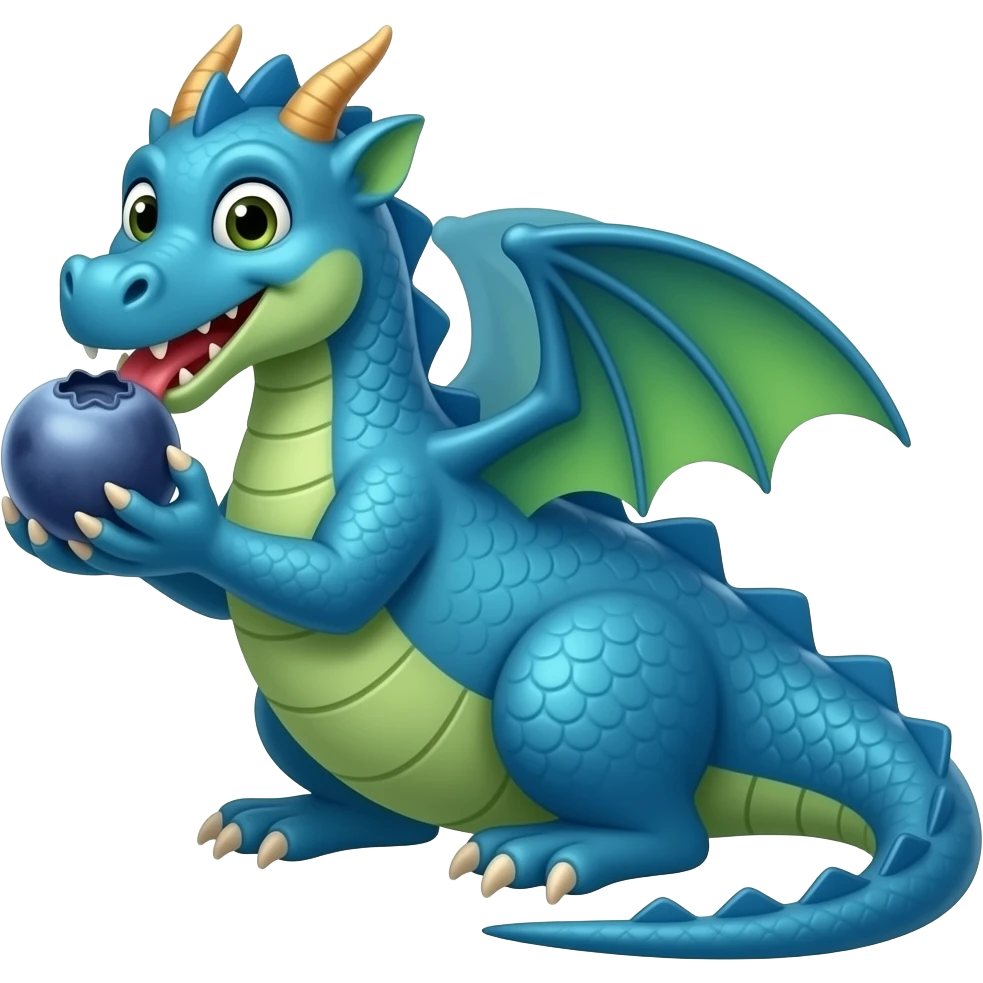 dragon blue green eating a blueberry emoji