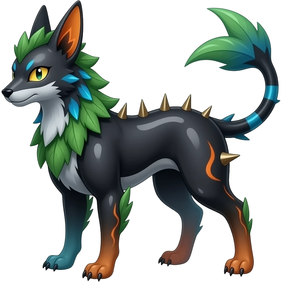 Quadrupedal digitigrade shiny glossy smooth finned frilled gothic tall slim unique epic legendary shiny edgy cool steampunk-cyberpunk-solarpunk-fantasy-Absol-Sprigatito-Vaporeon-Manectric-Mudkip-Fakémon-hybrid emoji