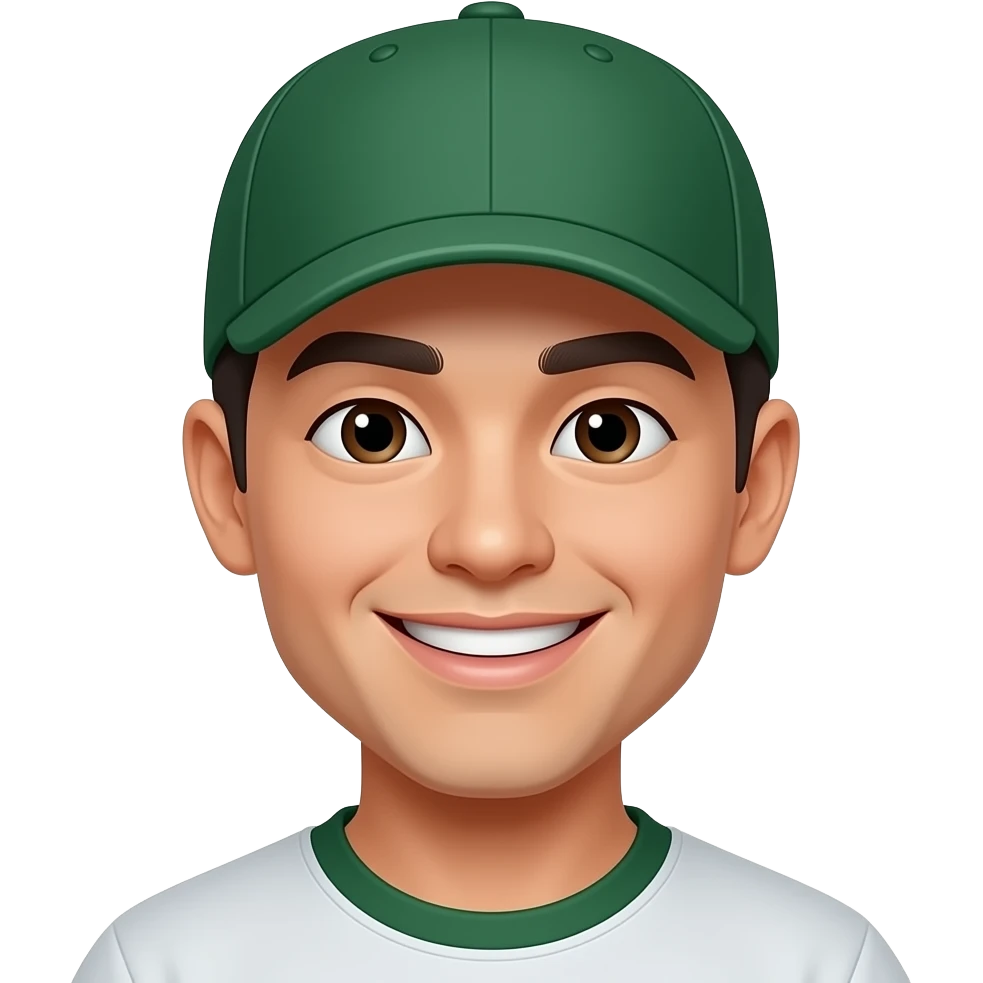 baseball fan, asian, 20s, only face, wearing ball cap, happy emoji