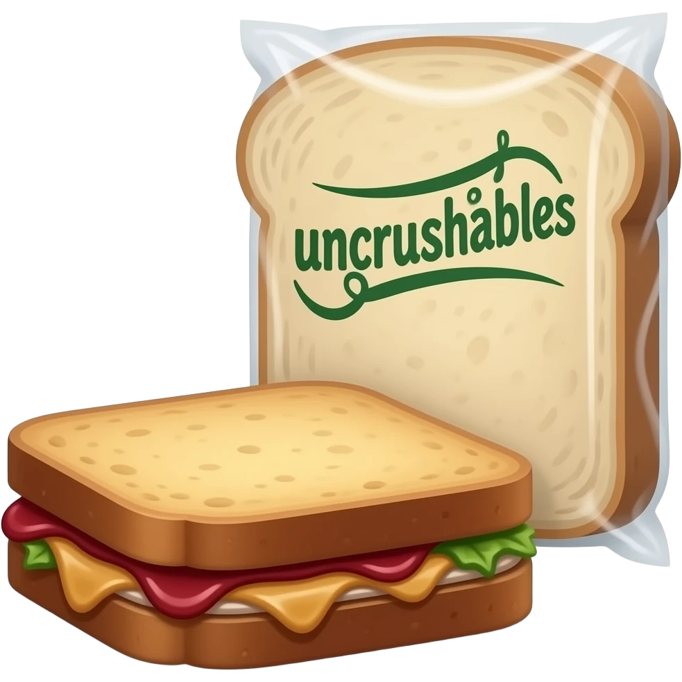 Homemade peanut butter and jelly sandwich with a store-bought (like uncrushables) next to it emoji