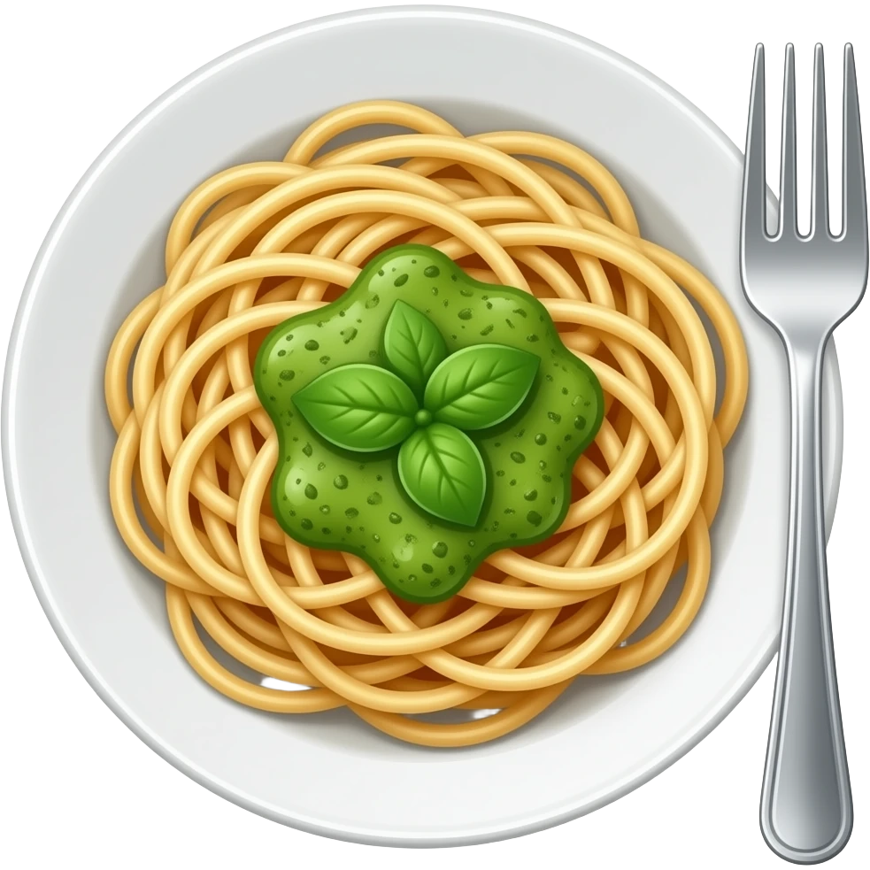Spaghetti-pesto-dish, with a fork. emoji