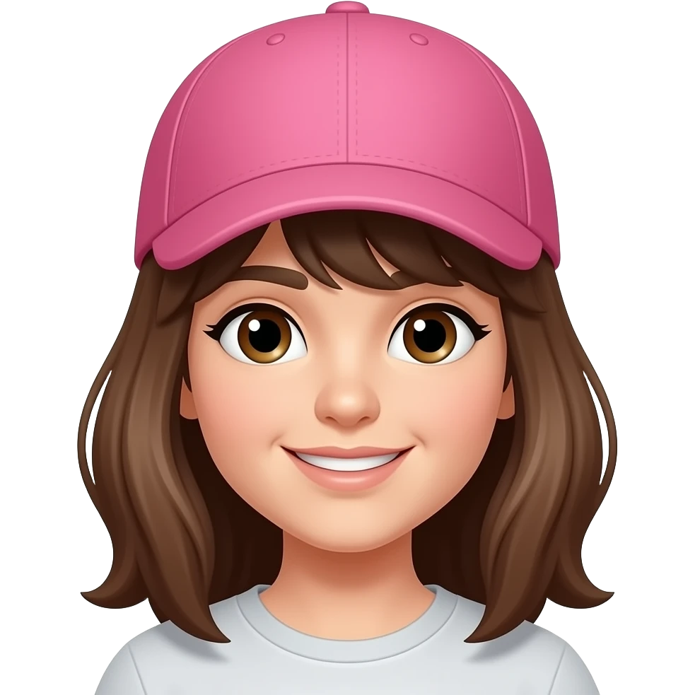 Put on a pink baseball hat and give brown hair emoji