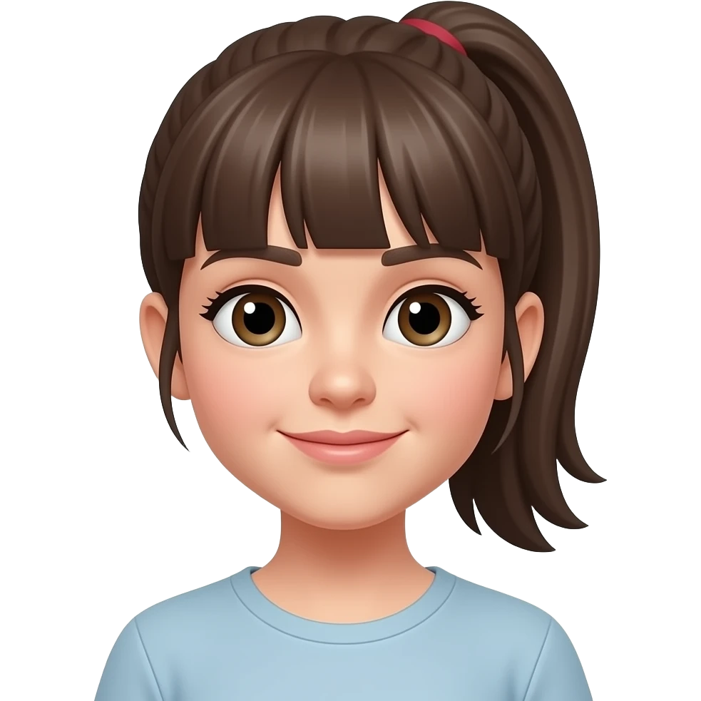 Katie with ponytail and with bangs emoji