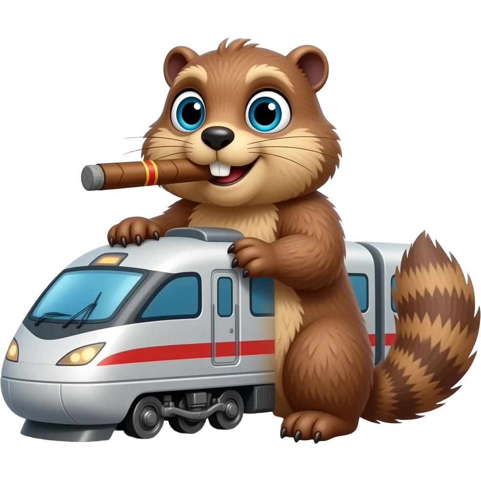 Marmot driving high speed train with a cigar emoji | AI Emoji Generator