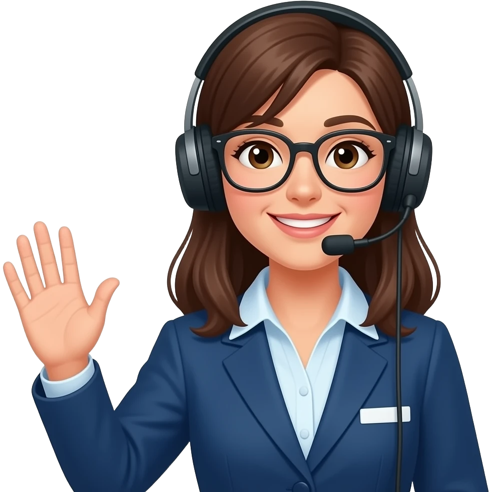 Operadora mujer saludando emoji