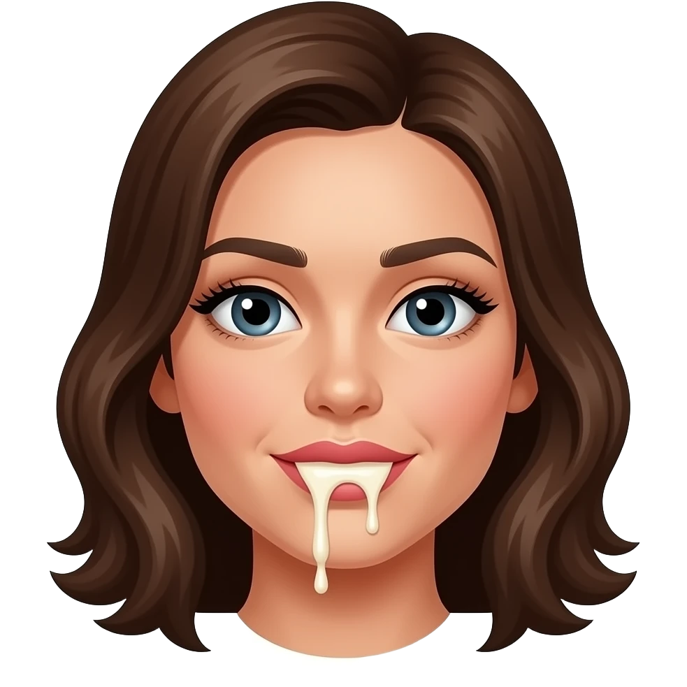 Dripping vainilla icecream onher lips and face emoji
