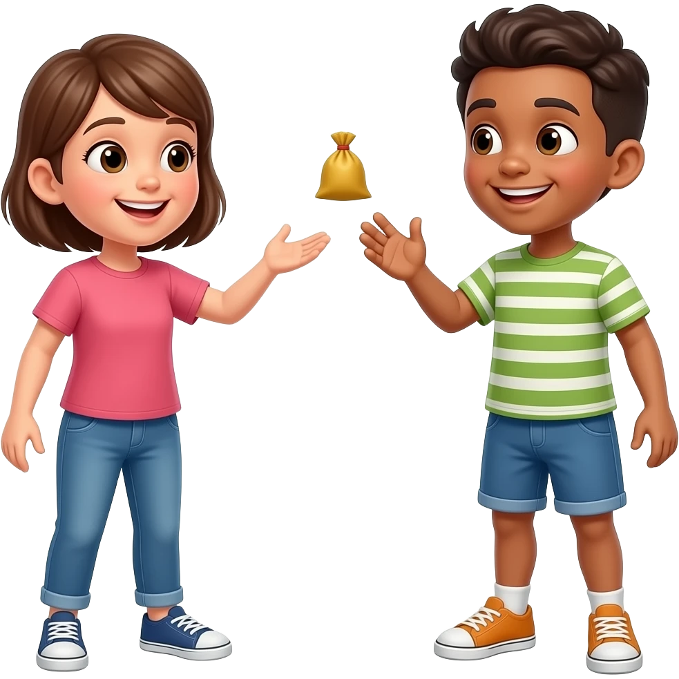 2 kids throwing a small bean bag towards each other emoji