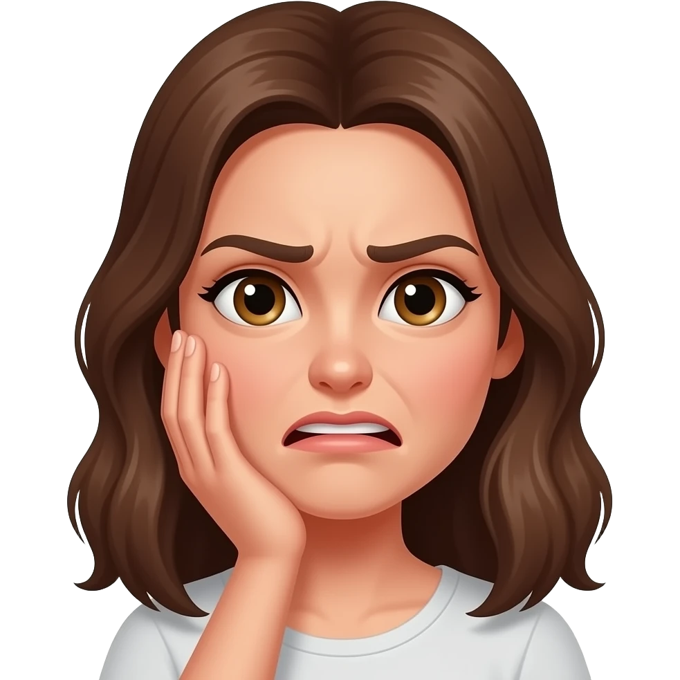female brown hair light skin and face in hand like disgusted emoji