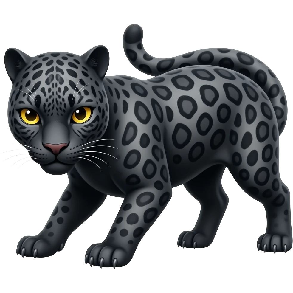 a black panther on all fours with dark grey spots in its fur and golden yellow eyes emoji