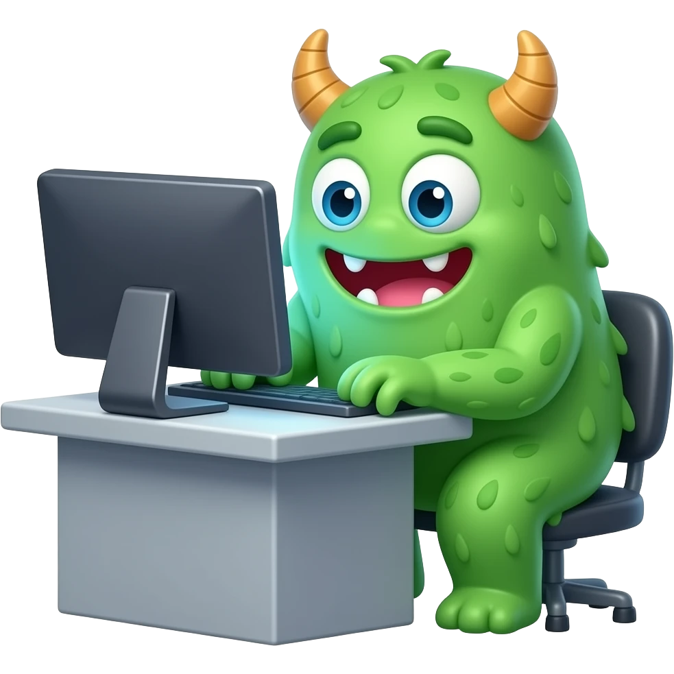 cartoon monster coding in terminal emoji
