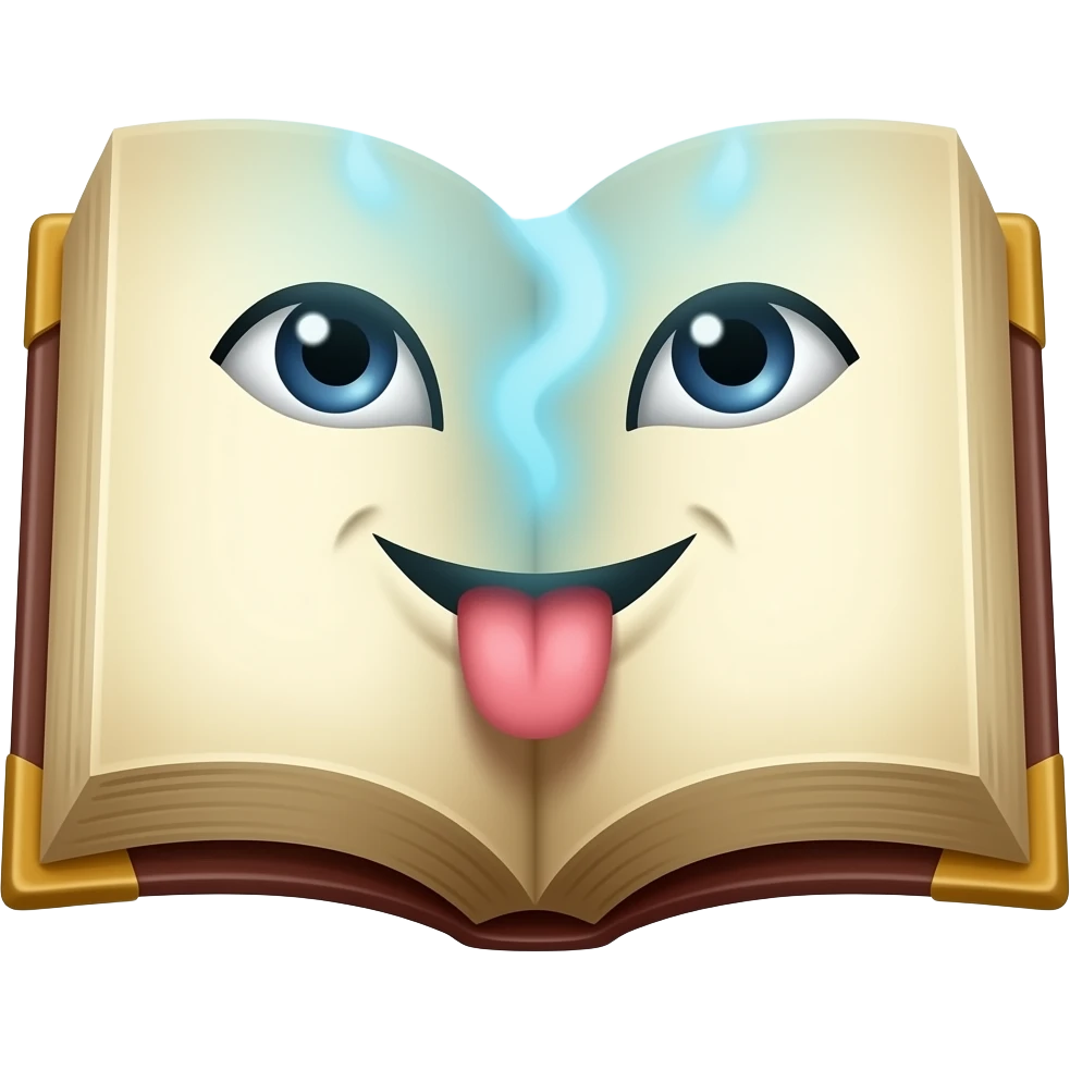 An animated, ancient spellbook with a face formed by its open pages ...