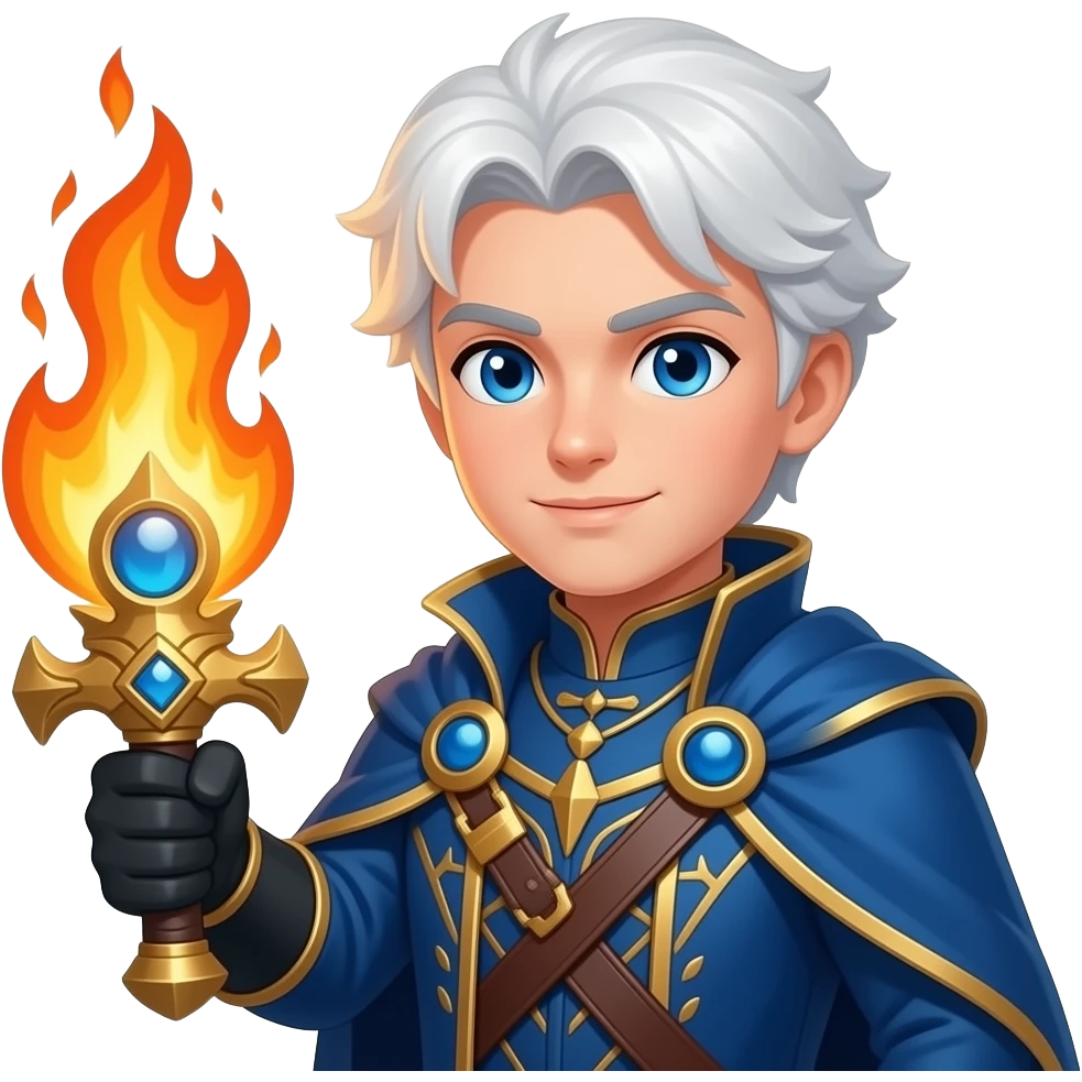 a prince with blue eyes, white hair, and a weapon de fire emoji | AI ...