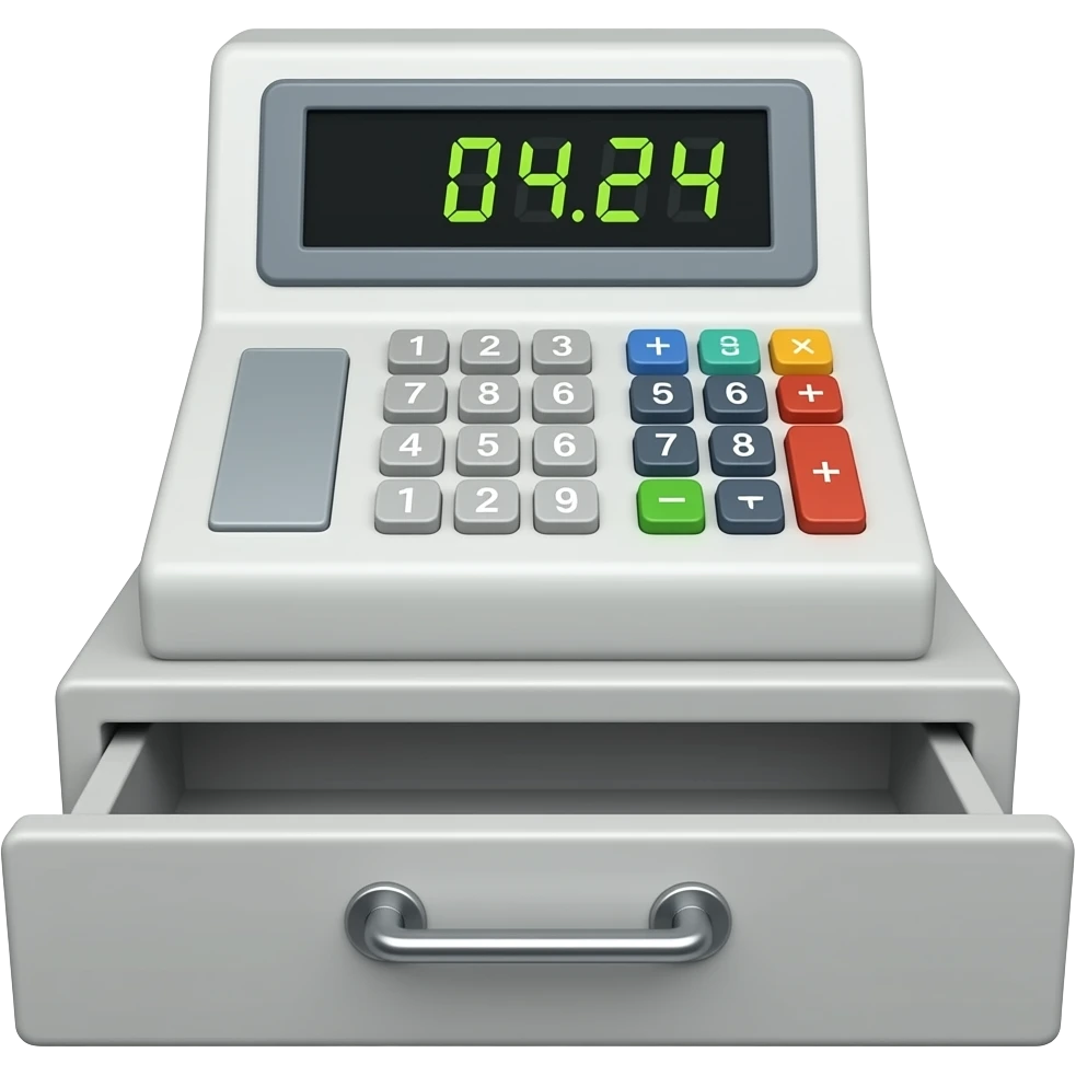 cash register drawer with numbers in display emoji