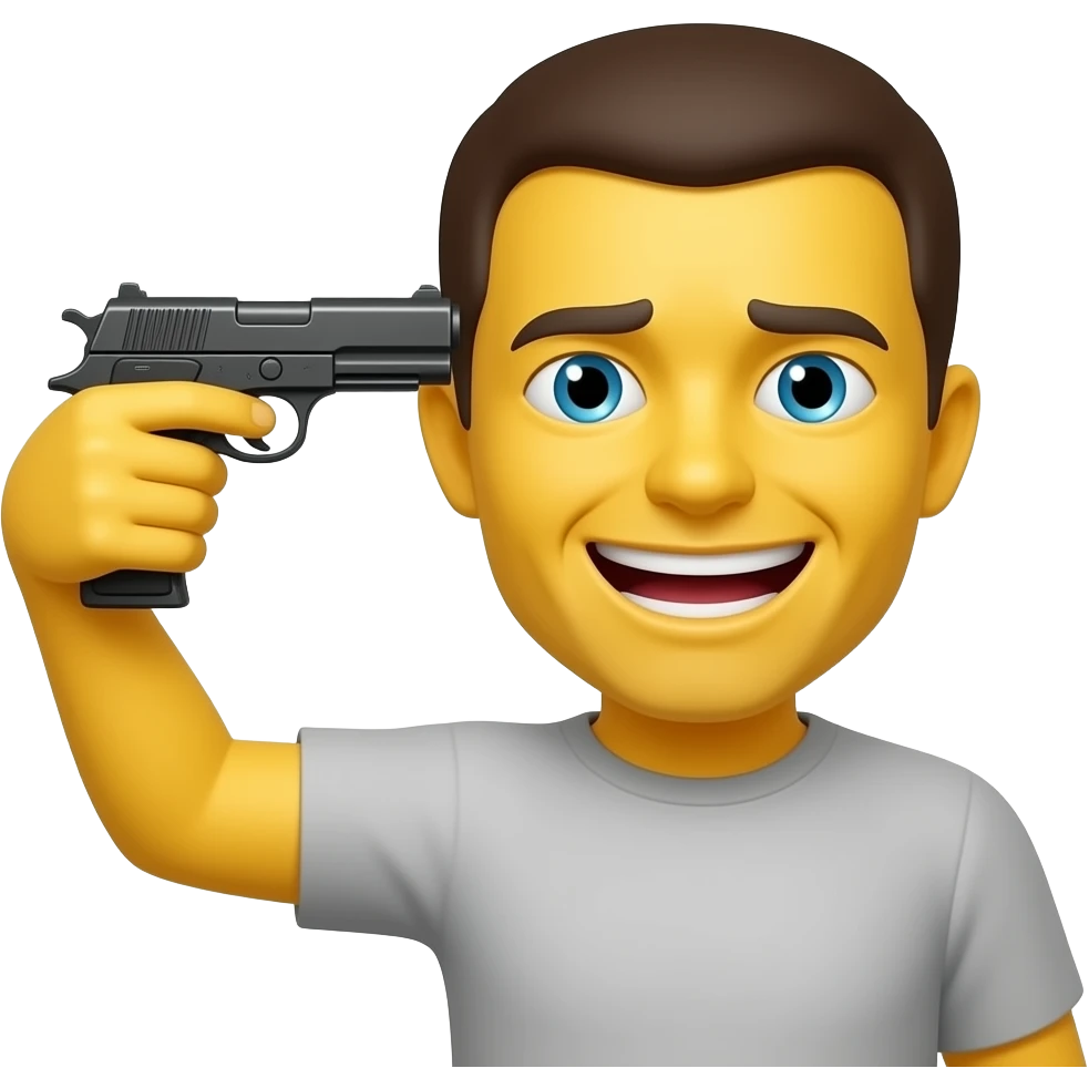 Yellow emoji painful smile 😃 with holding 🔫 to head emoji