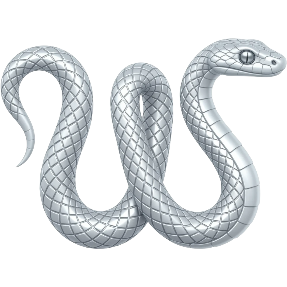 white elegant metal snake formed into the letter W emoji