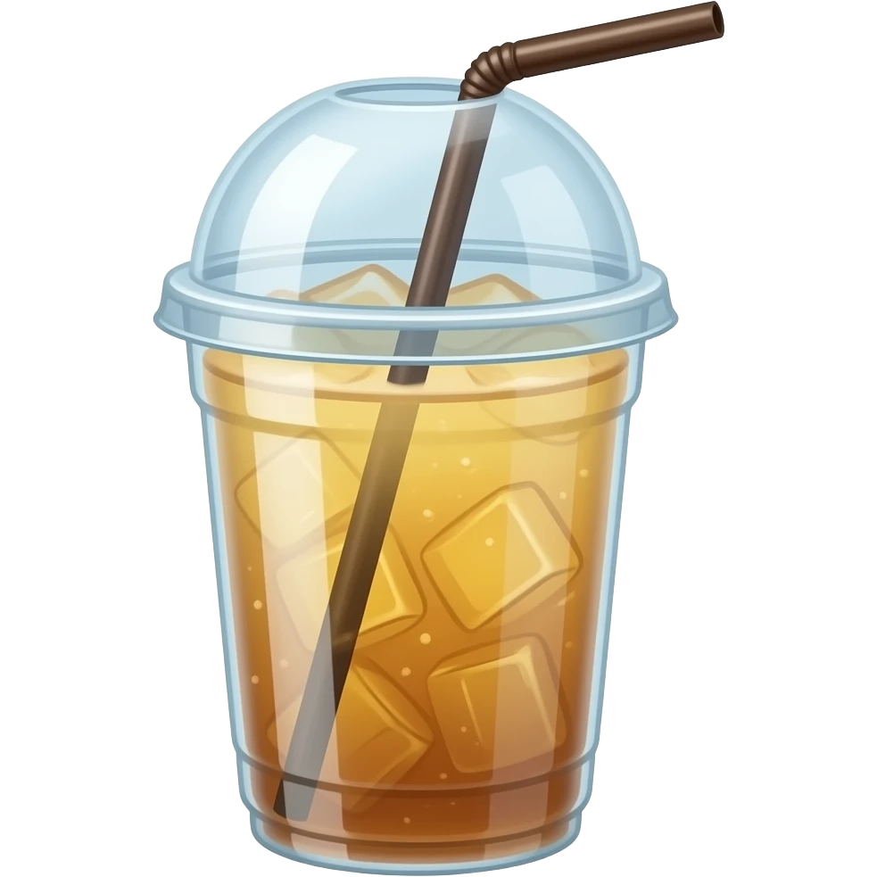 slush drink in a plastic glass with a plastic transparent big rounded cap with a straw in it emoji