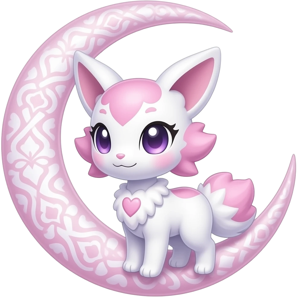 Rosy shiny glossy sparkly romantic pastel damask moon heart Absol-Sylveon-Fakemon-hybrid emoji